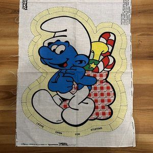 Vintage NWT Smurf Cut & Sew Pillow Fabric  1982 Wallace Berrie Panel Christmas